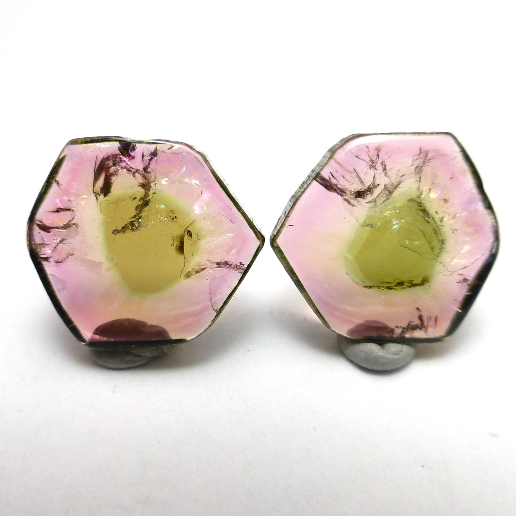 14.775 Carats Watermelon Tourmaline Cabochon Sliced Pair For Earrings True Natural Color Gem Stone Perfect Trillion Handmade Designer Cut