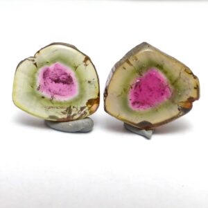 7.33 Carats Watermelon Tourmaline Cabochon Sliced Pair for Earrings True Natural Color Gem Stone Perfect Trillion Handmade Designer AAA