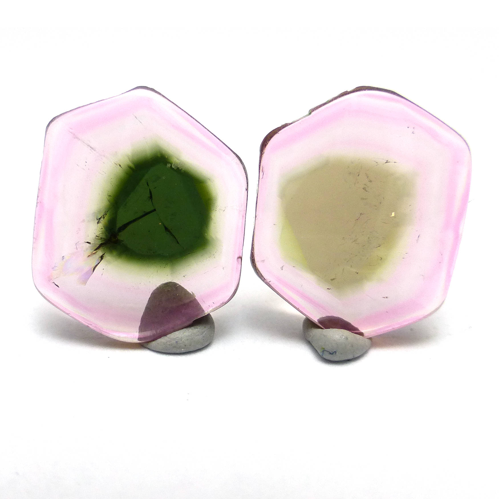 7.345 Carats Watermelon Tourmaline Cabochon Sliced Pair For Earrings True Natural Color Gem Stone Handmade Designer Aaa