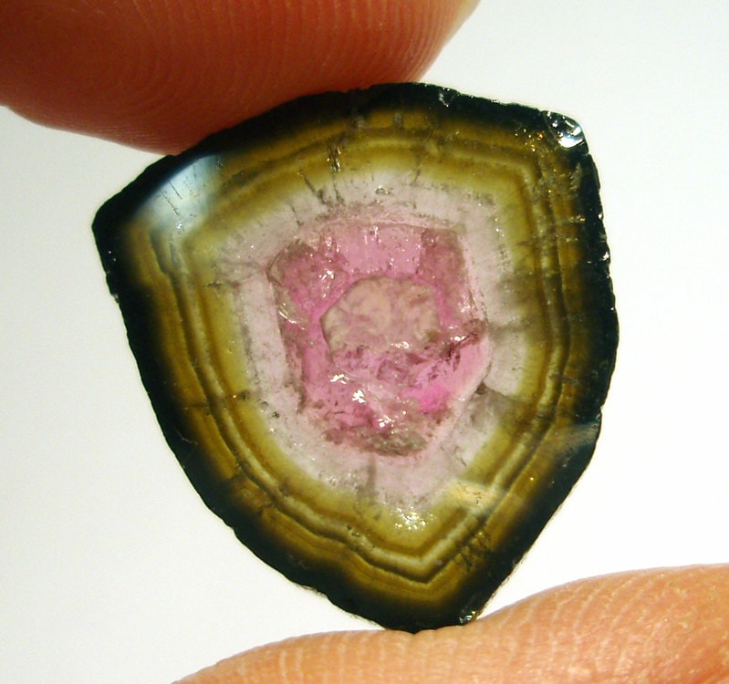 9 Carats Watermelon Tourmaline Cabochon Slice Natural 9 Banded Colors - Perfect For A Pendant Or Large Statement Ring Very Rare Banding