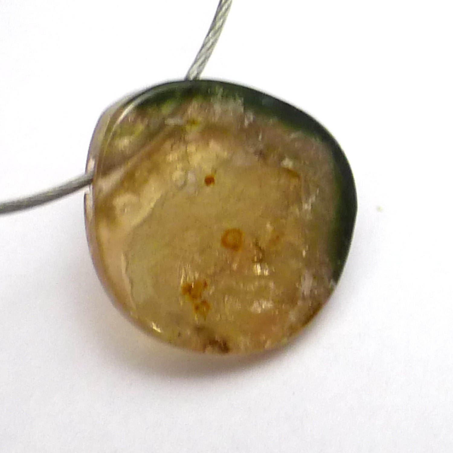 Watermelon Tourmaline Bead Focal Rare Flat Slice Natural Gemstone Cabochon Pendant Necklace Brazillian Yellow Green