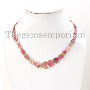 Natural Watermelon Tourmaline Nugget Necklace, Gemstone Slice Natural Watermelon Tourmaline Nugget Necklace, Gemstone Slice
