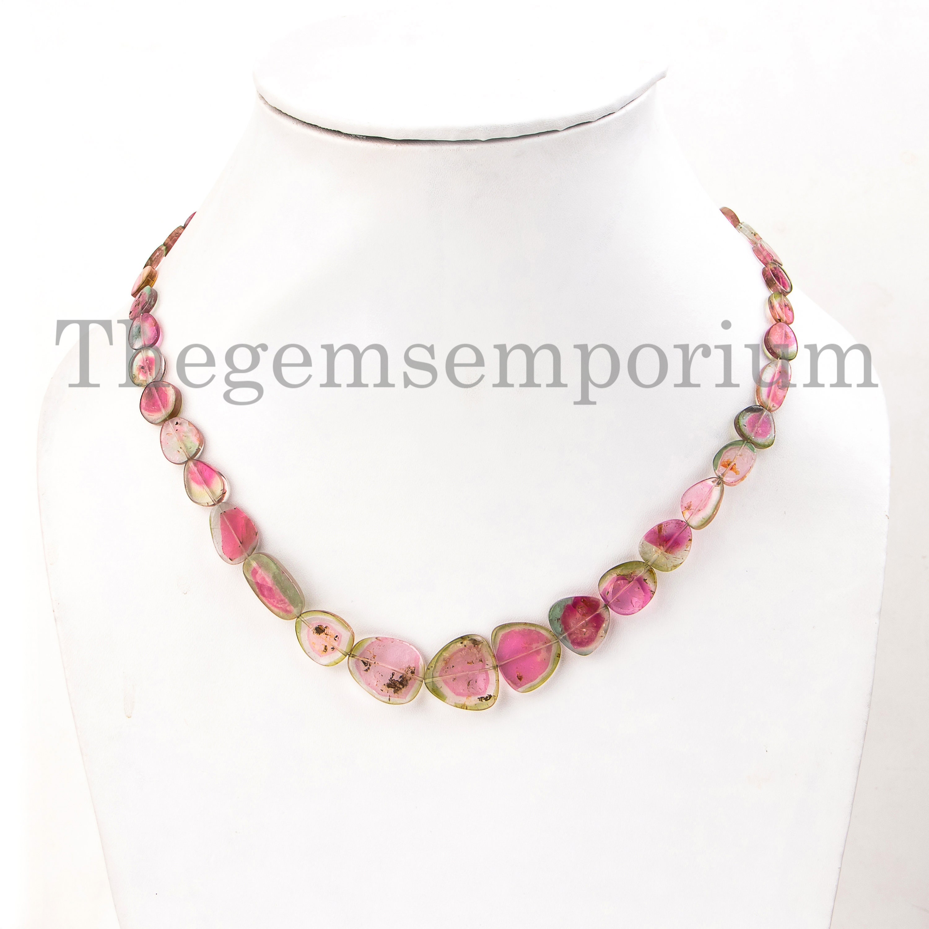 Natural Watermelon Tourmaline Nugget Necklace, Gemstone Slice Natural Watermelon Tourmaline Nugget Necklace, Gemstone Slice