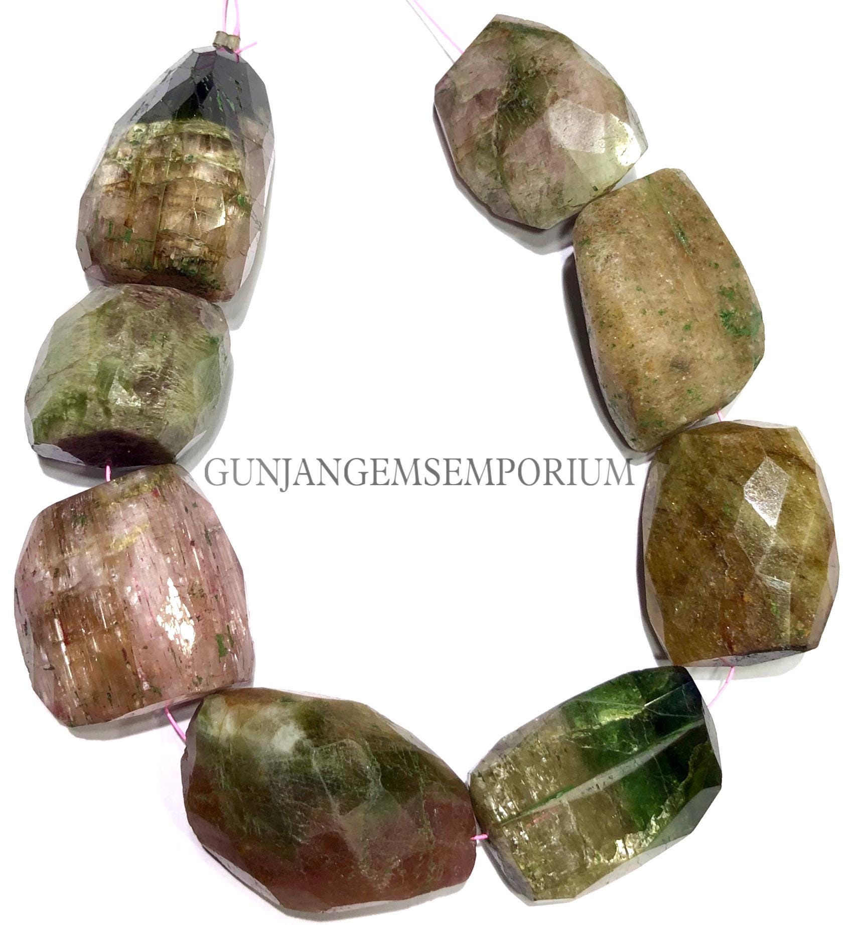 Multi Watermelon Tourmaline Old Mines Natural Tourmaline Faceted Nuggets Beads Jumbo Tourmaline Nuggets Tourmaline Beads 8" Gemstone Jewelry