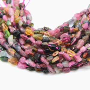 Natural Tourmaline Nugget 4-6mm Watermelon Tourmaline Chip Beads Pink Green Blue Yellow Semi Precious Stone Rainbow Gemstone Irregular Shape