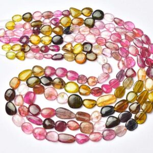 Watermelon Tourmaline Nuggets Beads - 8 inches - Natural Smooth Flat Multi Tourmaline Nuggets - Size is 7-11mm #523 Watermelon Tourmaline Nuggets Beads - 8 inches - Natural Smooth Flat Multi Tourmaline Nuggets - Size is 7-11mm #523