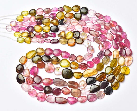 Watermelon Tourmaline Nuggets Beads - 8 Inches - Natural Smooth Flat Multi Tourmaline Nuggets - Size Is 7-11mm #523