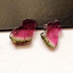 Watermelon Tourmaline Slices, Matched Pair 2 Pcs Raw Watermelon Tourmaline Slices, 7.5x11mm - Vicp290m2 Watermelon Tourmaline Slices, Matched Pair 2 Pcs Raw Watermelon Tourmaline Slices, 7.5x11mm - Vicp290m2
