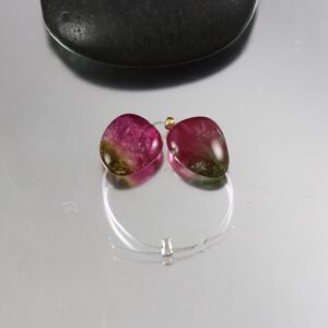 Superb Bicolor Watermelon Tourmaline Nugget Beads - Pair - 11 X 9mm Superb Bicolor Watermelon Tourmaline Nugget Beads - Pair - 11 X 9mm