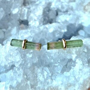 Watermelon Tourmaline Earrings, 14k Gold Tourmaline Stud Earrings, Raw Stone Crystal Studs, October Birthstone Jewelry, Womens Gift For Her Watermelon Tourmaline Earrings, 14k Gold Tourmaline Stud Earrings, Raw Stone Crystal Studs, October Birthstone Jewelry, Womens Gift For Her