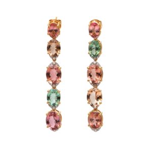 18k Yellow Gold Earrings, Multi-tourmaline Gemstone Earrings, Watermelon Tourmaline Earring, Dangle Drop Earrings For Her, Women's Earrings