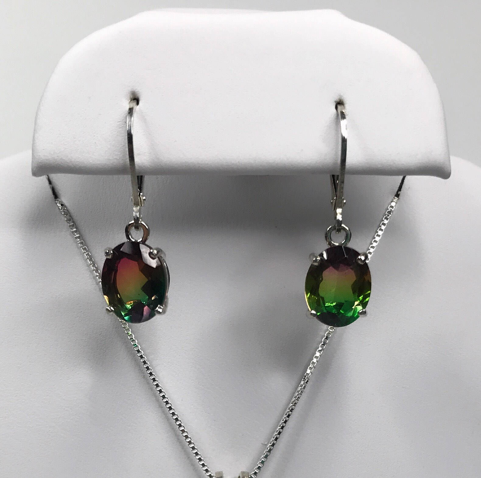6ctw Watermelon Tourmaline Quartz Doublet Earrings: Sterling Silver Leverback Dangle