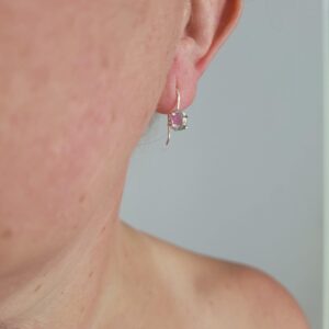 Dainty watermelon tourmaline earrings. Genuine watermelon tourmaline.