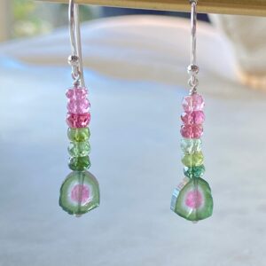 Watermelon Tourmaline Dangle Earrings, Gold Filled or Silver