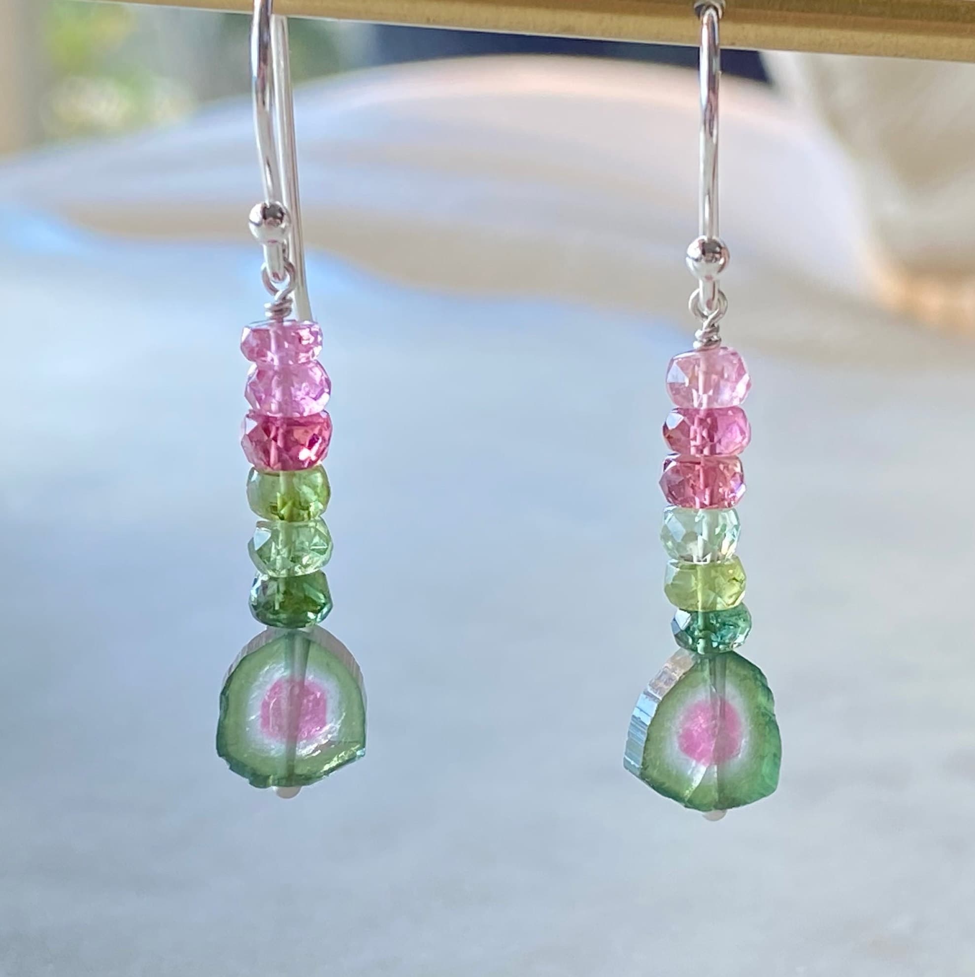 Watermelon Tourmaline Dangle Earrings, Gold Filled Or Silver