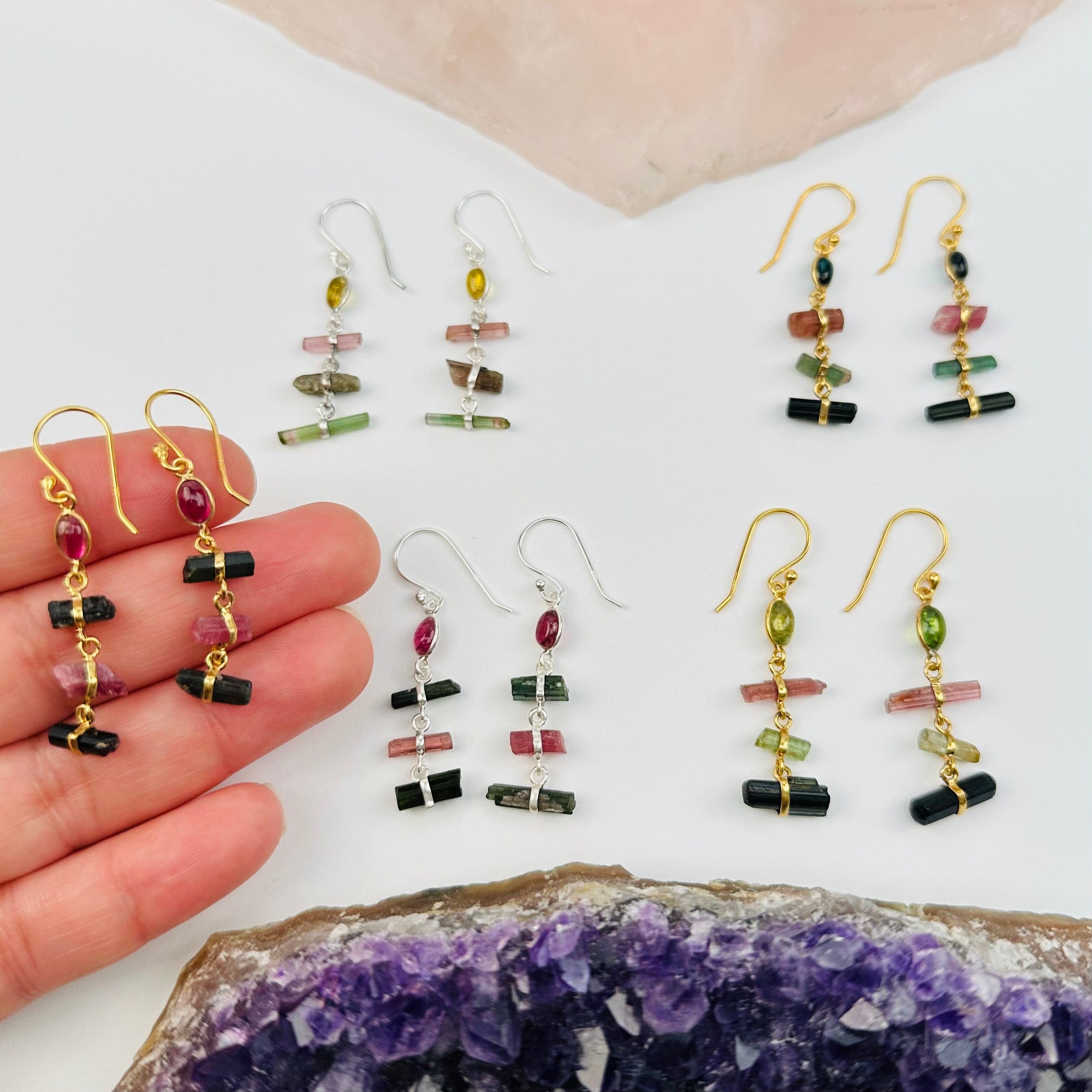 Watermelon Tourmaline Dangle Earrings – Sterling Silver Or Gold Finish