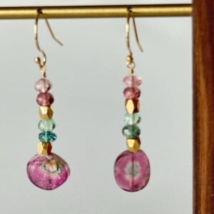 Watermelon Tourmaline Earrings, Gold Filled, Handmade Jewelry