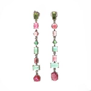 Multi-tourmaline Gemstone Earrings, 18k White Gold Earrings, Watermelon Tourmaline Earring, Dangle Drop Earrings For Her, Women's Earrings