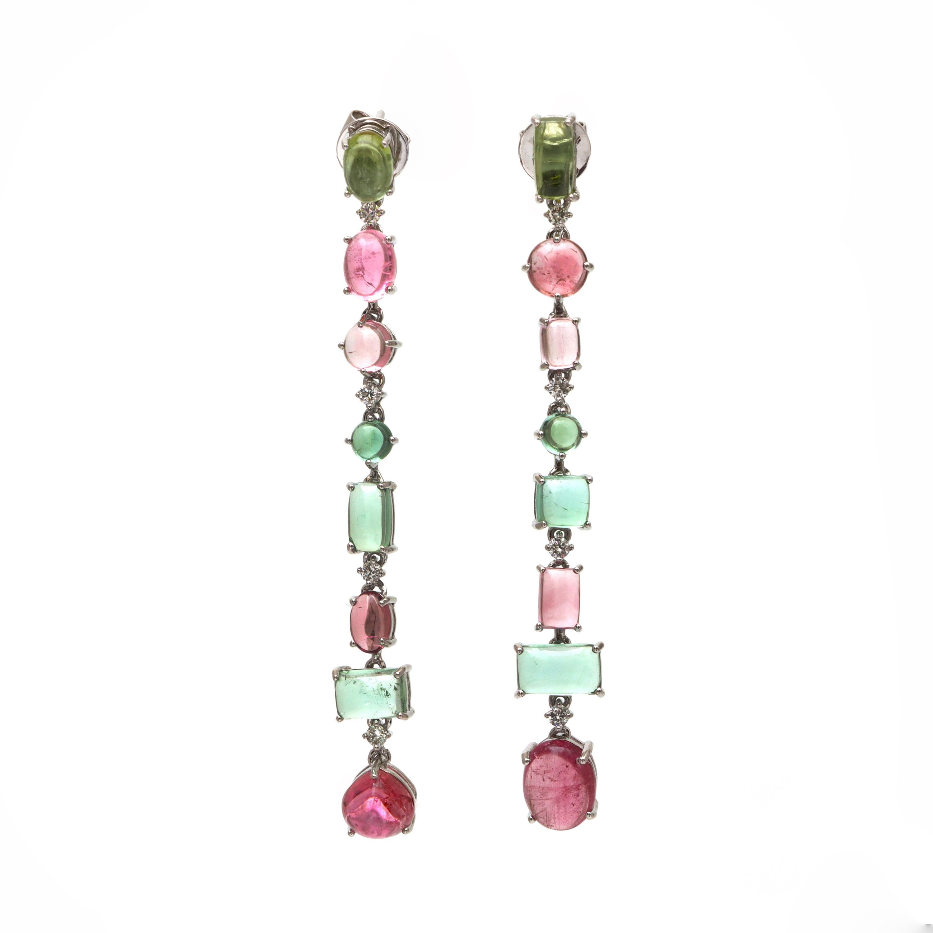 Multi-tourmaline Gemstone Earrings, 18k White Gold Earrings, Watermelon Tourmaline Earring, Dangle Drop Earrings For Her, Women's Earrings Multi-tourmaline Gemstone Earrings, 18k White Gold Earrings, Watermelon Tourmaline Earring, Dangle Drop Earrings For Her, Women's Earrings