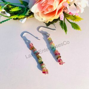 Natural Watermelon Tourmaline Uncut Earring in 925 Sterling Silver, Uncut Beads, Tourmaline Earring, Raw Tourmaline Earring, Gift For Her
