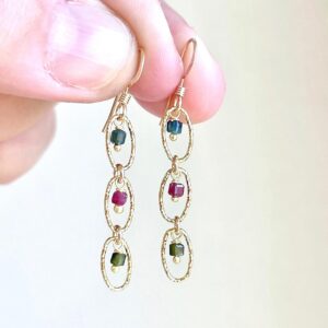 Watermelon Tourmaline Earrings, October Birthstone, Dainty Multicolor Dangle Earrings Gold or Silver, Tourmaline Minimalist Jewelry Gift