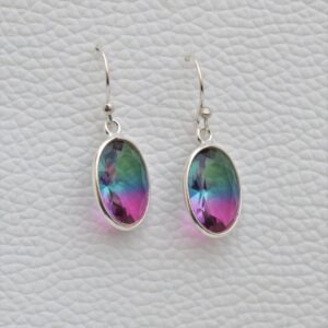 Oval Watermelon Tourmaline Quartz Earrings, 925 Sterling Silver Bezel Earring Oval Watermelon Tourmaline Quartz Earrings, 925 Sterling Silver Bezel Earring