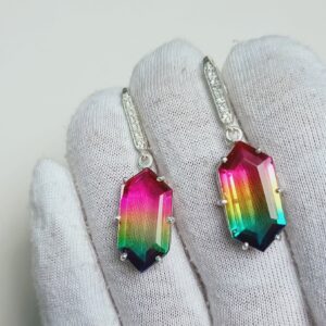 Watermelon Tourmaline Quartz Earrings, 925 Sterling Silver Earrings, Watermelon Tourmaline Doublet Quartz Earrings, Watermelon Quartz