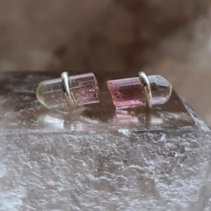 Raw Tourmaline Crystal Studs, Gift For Her, Silver Watermelon Tourmaline Stud Earrings, October Birthstone Jewelry Gifts For Women