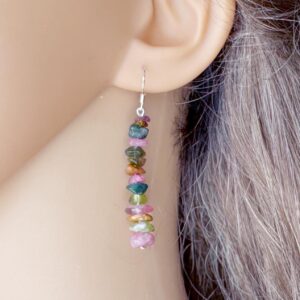 Raw Tourmaline Earrings Silver, Rainbow Watermelon Tourmaline Jewelry Gold, Handmade Crystal Earrings For Women, October Birthstone Earrings