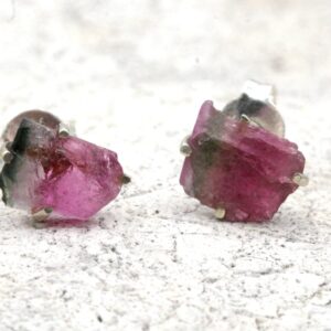 Raw Watermelon Tourmaline Stud Earrings: Sterling Silver Gemstone Jewelry