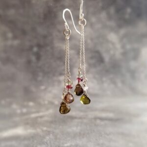 Watermelon Tourmaline Earrings, Silver Earrings Chain Earrings, Dangle Earrings, Dainty Earrings, October Birthstone, Gifts For Her