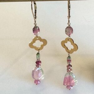 Watermelon Tourmaline Slice Earrings: Gold Filled Dangle Gemstone Jewelry