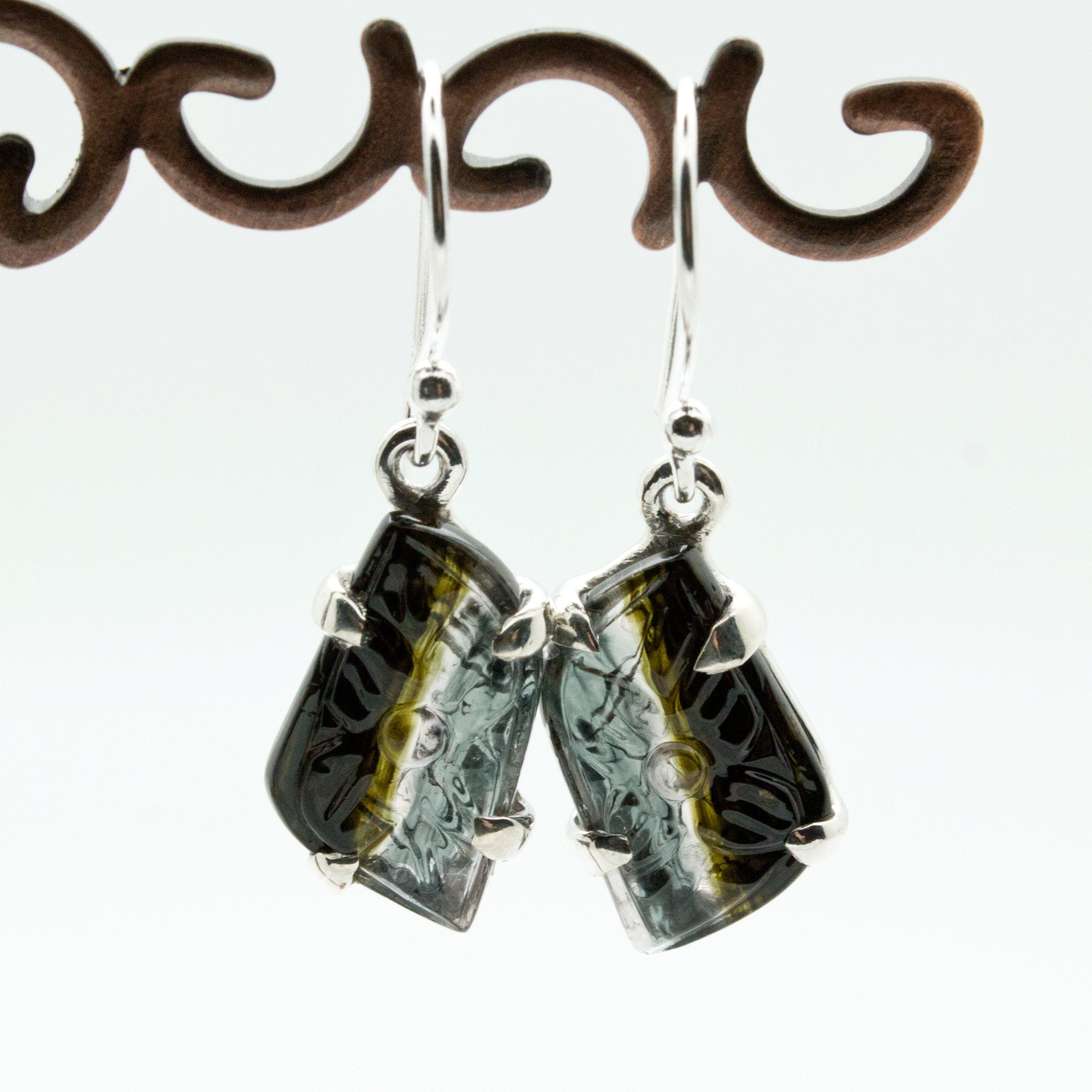Sterling Silver Carved Watermelon Tourmaline Earrings