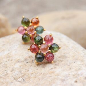 Watermelon Tourmaline Earrings, Stud Earrings, Art Deco Earrings, Cluster Statement Earrings, 925 Sterling Silver, Botenical Boho Earrings Watermelon Tourmaline Earrings, Stud Earrings, Art Deco Earrings, Cluster Statement Earrings, 925 Sterling Silver, Botenical Boho Earrings