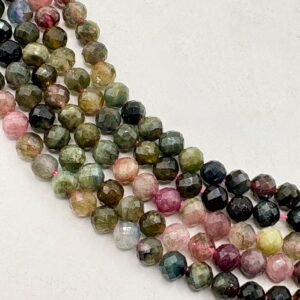 4mm Mixed Tourmaline Faceted Gemstone Beads. 15" Strands Of High Quality Round Beads, Approx. 97 Per Strand. Watermelon Tourmaline.