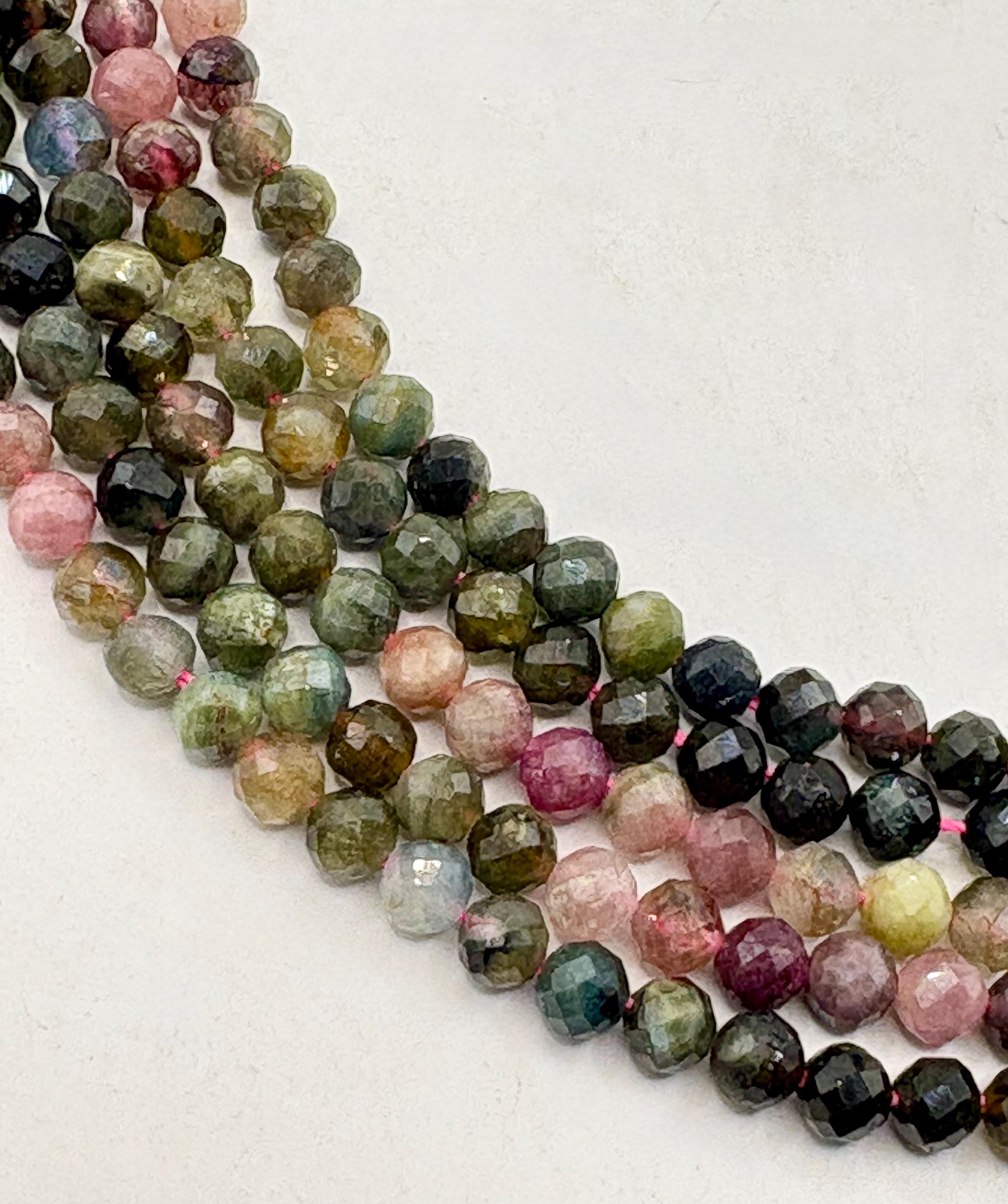 4mm Mixed Tourmaline Faceted Gemstone Beads. 15" Strands Of High Quality Round Beads, Approx. 97 Per Strand. Watermelon Tourmaline.