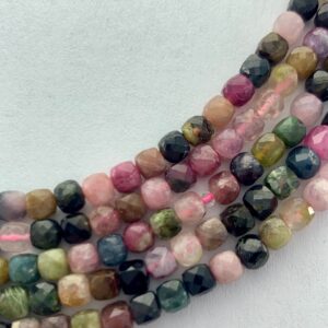 4mm Watermelon Tourmaline Precision Faceted Cube Gemstone Beads. 15" Strands Of High Quality Faceted Cubes, Approximately 86 Per Strand.