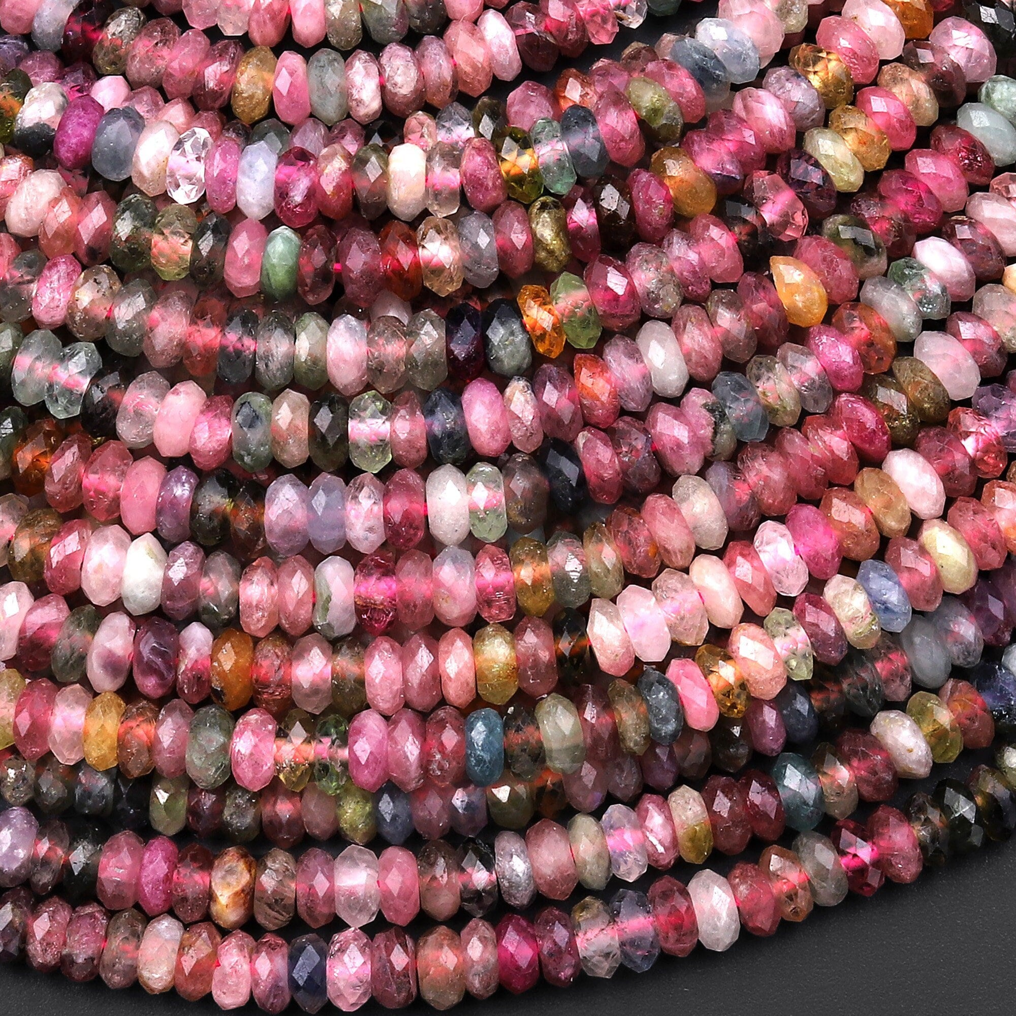 Aa Natural Multicolor Watermelon Tourmaline Micro Faceted 5mm Thin Rondelle Beads Pink Green Blue Gemstone 15.5" Strand