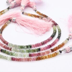 AAA Natural Multi Tourmaline Faceted Rondelle Beads, 3-3.5MM watermelon Tourmaline Gemstone Beads 8 Inch tourmaline Rondelle Beads wholesale