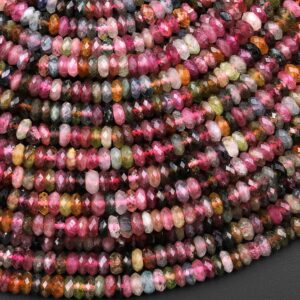 Aaa Natural Multicolor Watermelon Tourmaline Micro Faceted 5mm Thin Rondelle Beads Pink Green Blue Yellow Gemstone 15.5" Strand