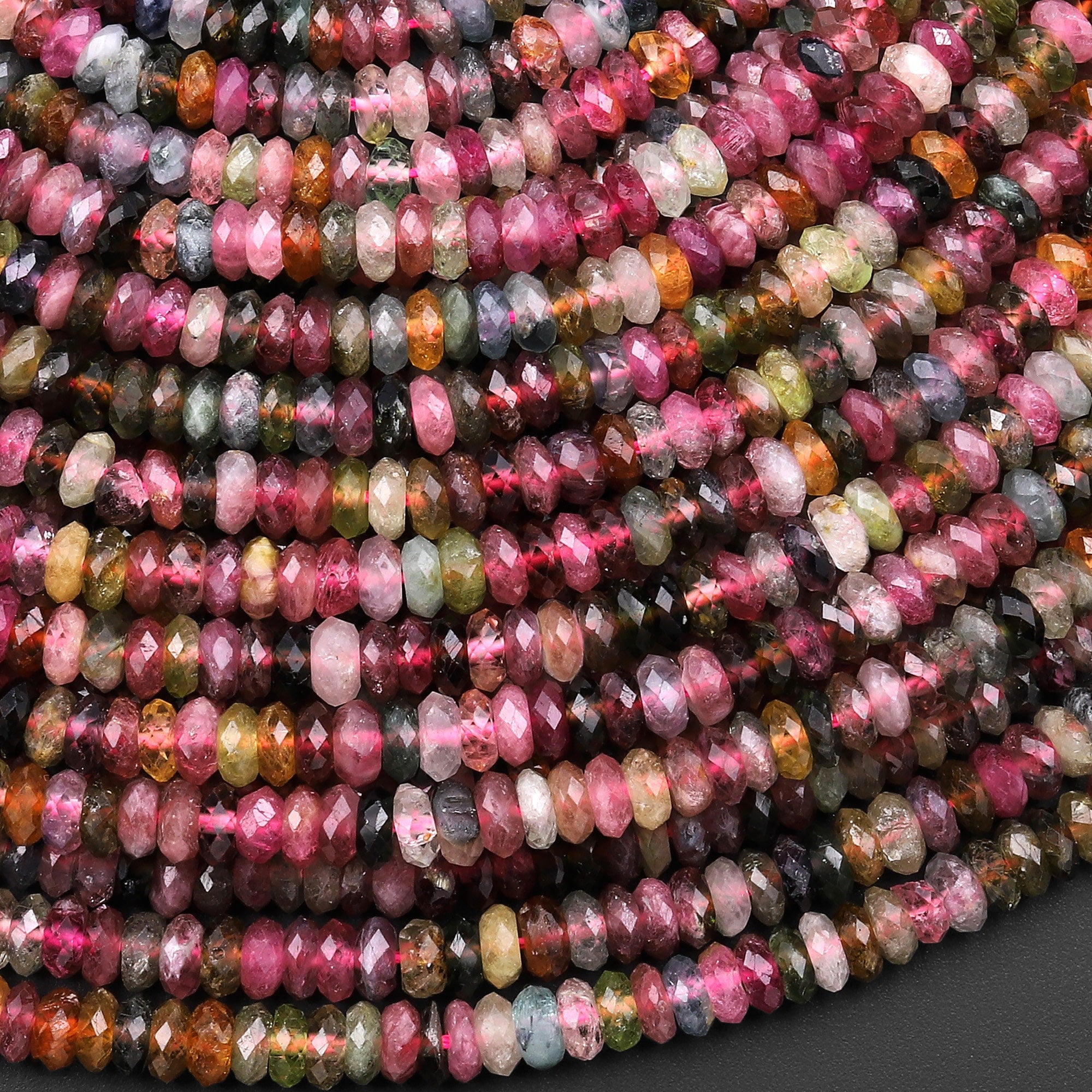 Aaa Natural Multicolor Watermelon Tourmaline Micro Faceted 5mm Thin Rondelle Beads Pink Green Blue Yellow Gemstone 15.5" Strand
