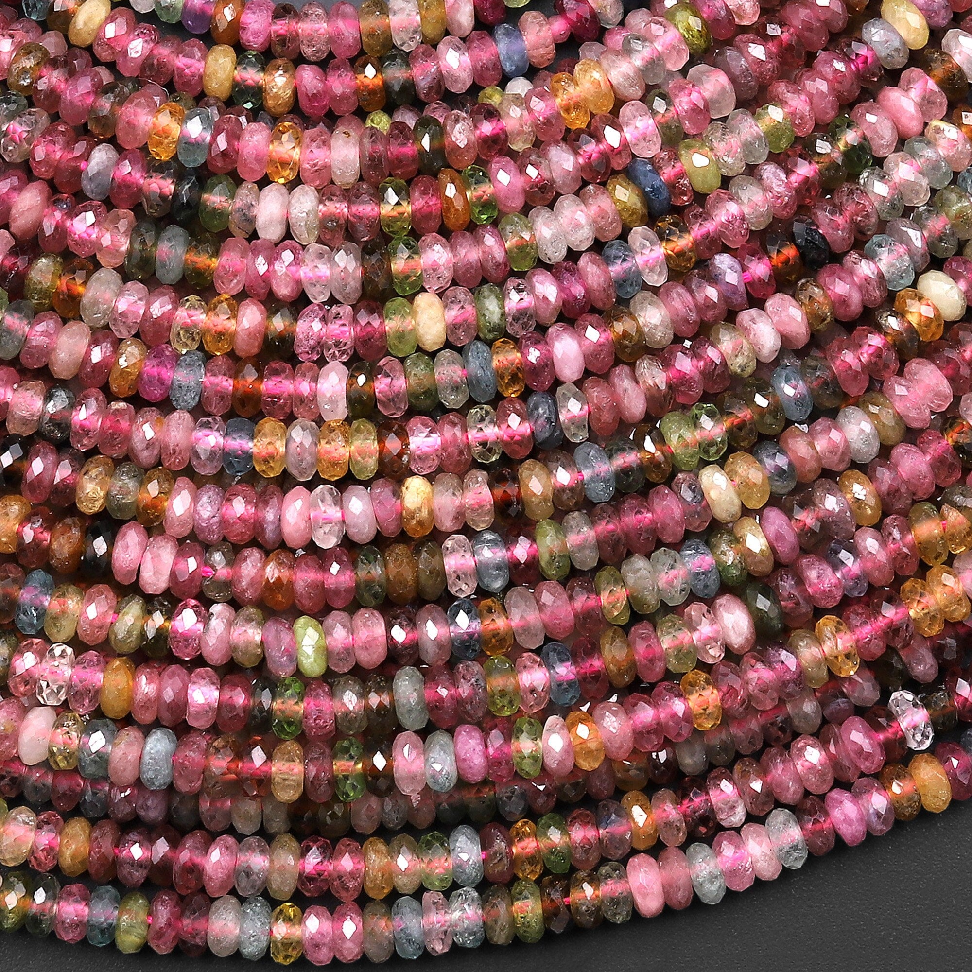 Aaa Natural Multicolor Watermelon Tourmaline Micro Faceted 3mm 4mm Thin Rondelle Beads Pink Green Blue Gemstone 15.5" Strand
