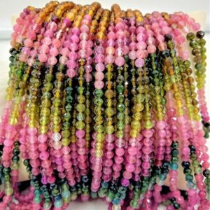 AAA Natural Multicolor Watermelon Tourmaline Micro Faceted Rondelle Beads Pink Green Blue Cognac Gemstone Multi Tourmaline 2 mm 3 mm Beads