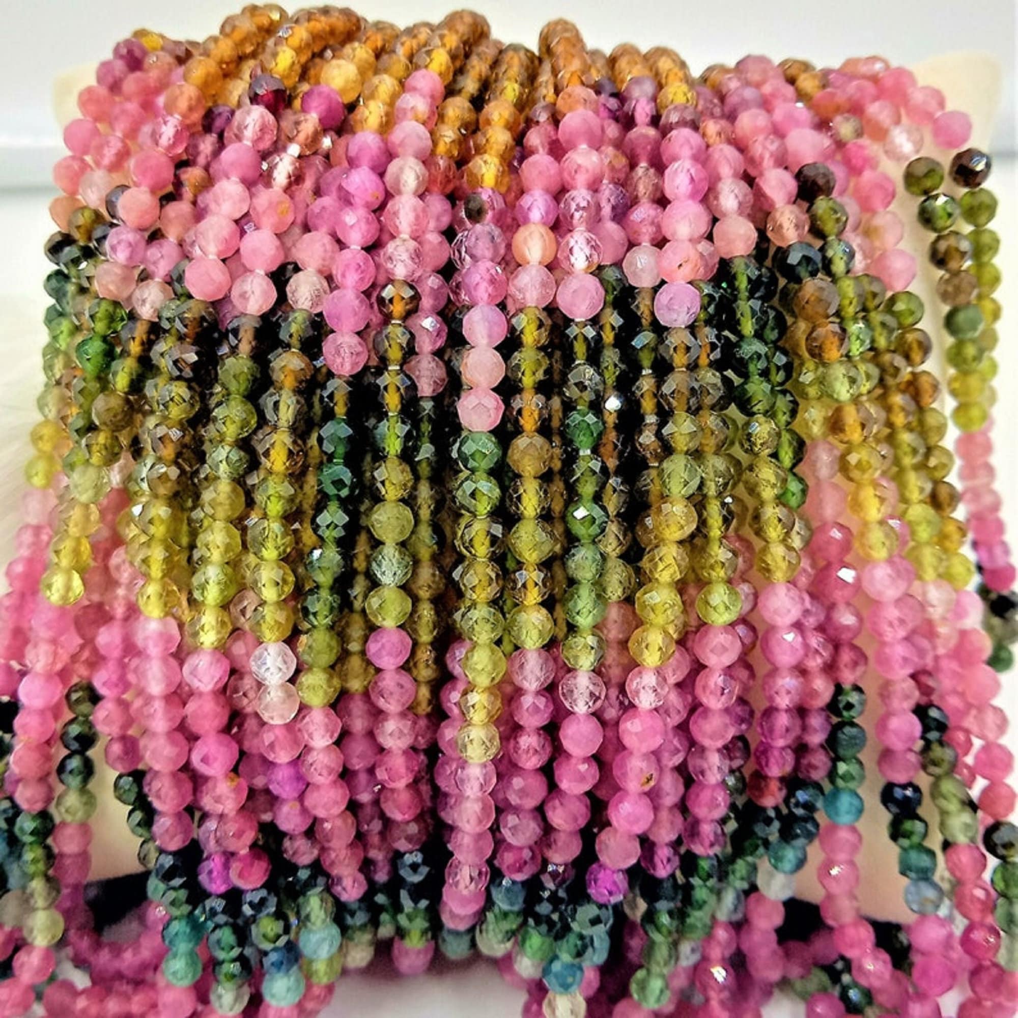 Aaa Natural Multicolor Watermelon Tourmaline Micro Faceted Rondelle Beads Pink Green Blue Cognac Gemstone Multi Tourmaline 2 Mm 3 Mm Beads
