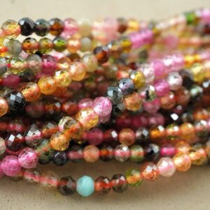 Watermelon Tourmaline Beads (Mix)(Round)(Micro)(Faceted)(2mm)(3mm)(15"Strand)