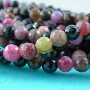 Watermelon Tourmaline Beads (Round)(Faceted)(6mm)(16"Strand)