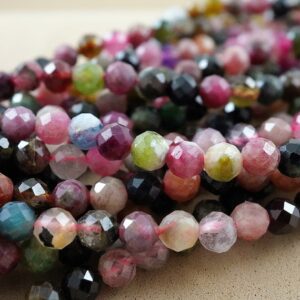 Watermelon Tourmaline Beads (Round)(Micro)(Faceted)(4mm)(15.5"Strand)