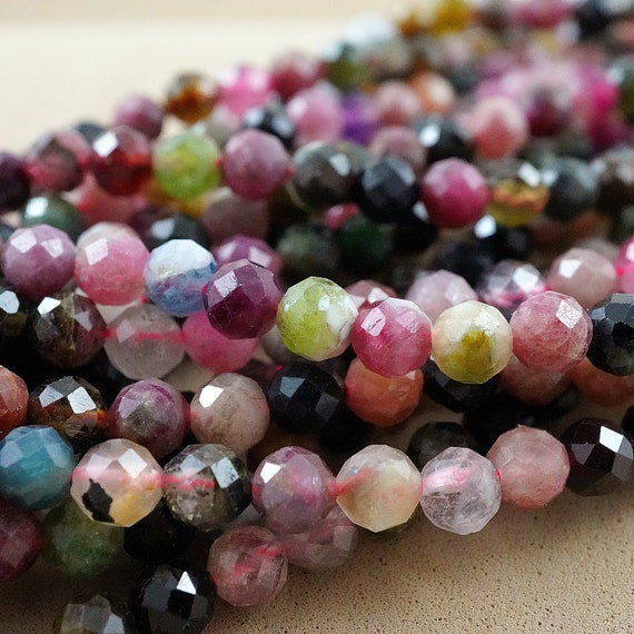 Watermelon Tourmaline Beads (round)(micro)(faceted)(4mm)(15.5"strand)