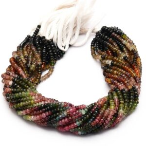 Tourmaline Gemstone 4mm-5mm Rondelle Faceted Beads | 13inch Strand | Natural Watermelon Tourmaline Semi Precious Gemstone Beads for Jewelry
