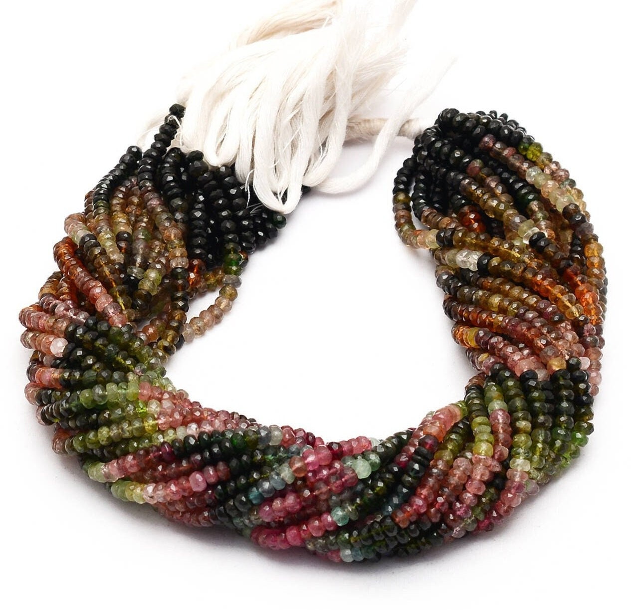 Tourmaline Gemstone 4mm-5mm Rondelle Faceted Beads | 13inch Strand | Natural Watermelon Tourmaline Semi Precious Gemstone Beads For Jewelry